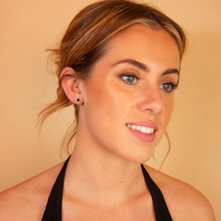 Lapis Lazuli Gold Lichen Stud Earrings