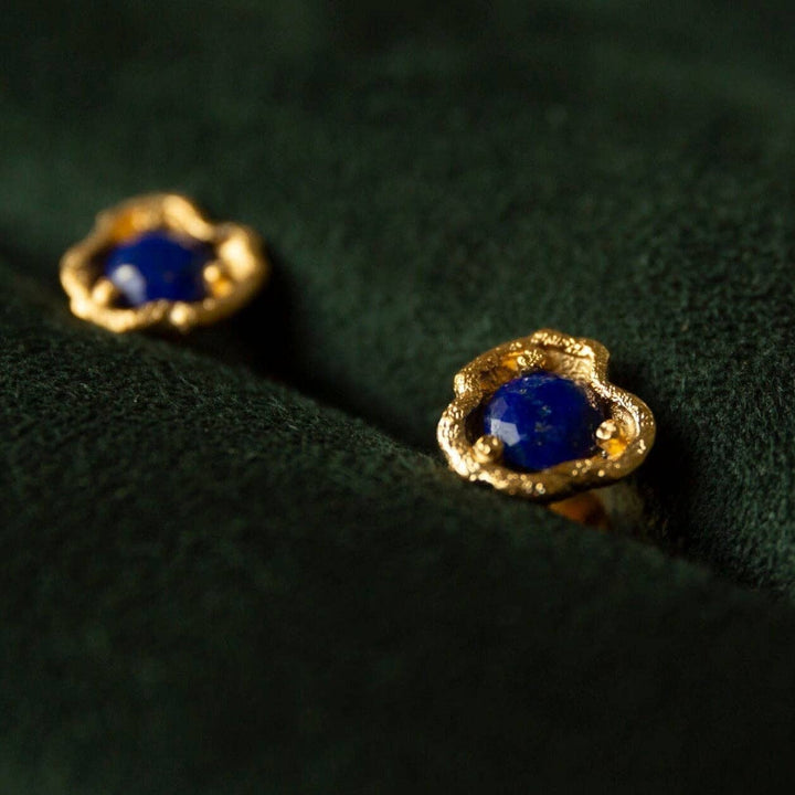 Lapis Lazuli Gold Lichen Stud Earrings