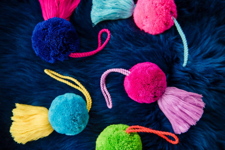 Jumbo Pom Pom & Tassel Swag Indigo Blue & Magenta