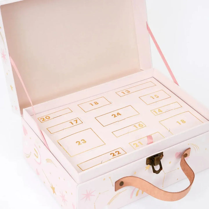 Pink advent calendar suitcase with hair accessories