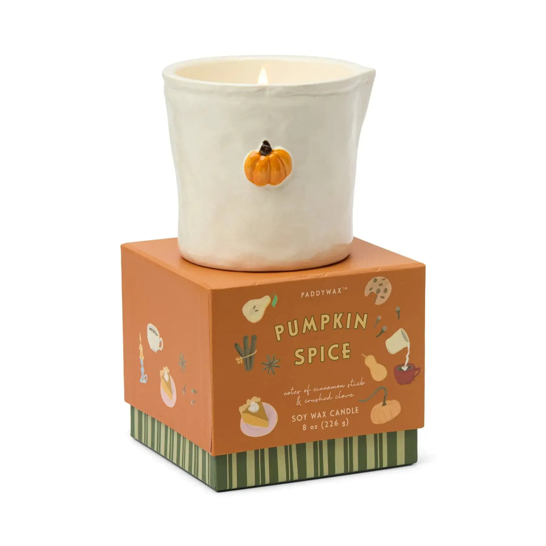 Pumpkin spice candle in pumpkin embossed ceramic pot