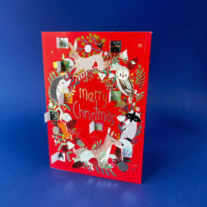 Animal Wreath Advent Calendar Christmas Card - ACC 114