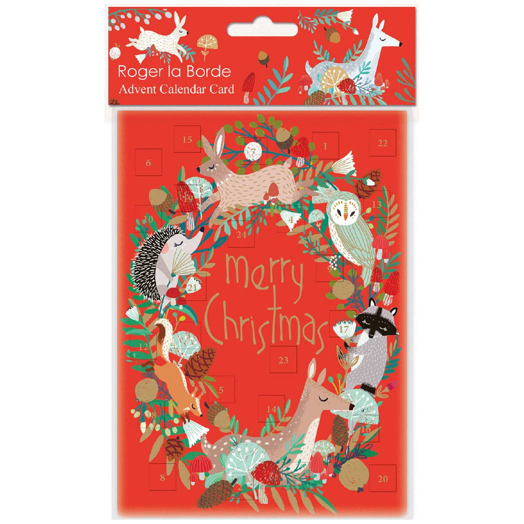 Animal Wreath Advent Calendar Christmas Card - ACC 114