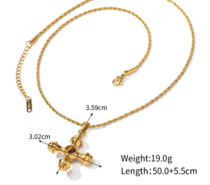 Tigers Eye Cross Pendant on Twisted Chain Necklace