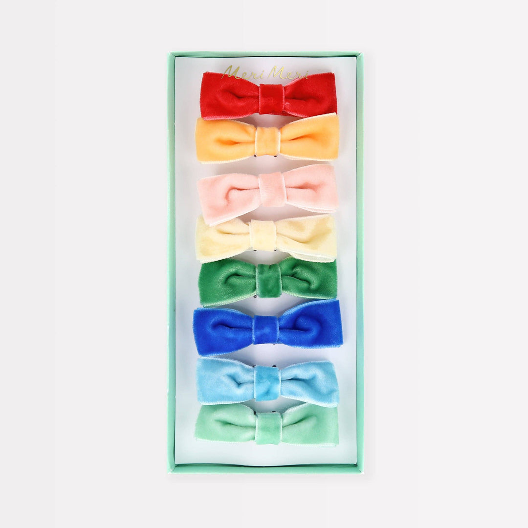 Rainbow Velvet Bow Hair Clips