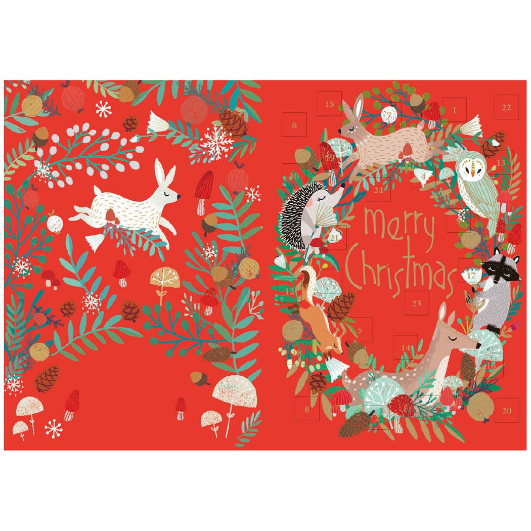 Animal Wreath Advent Calendar Christmas Card - ACC 114