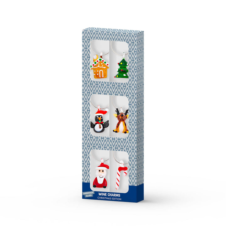 Christmas Festive Glass Wine Charms (Set of 6)