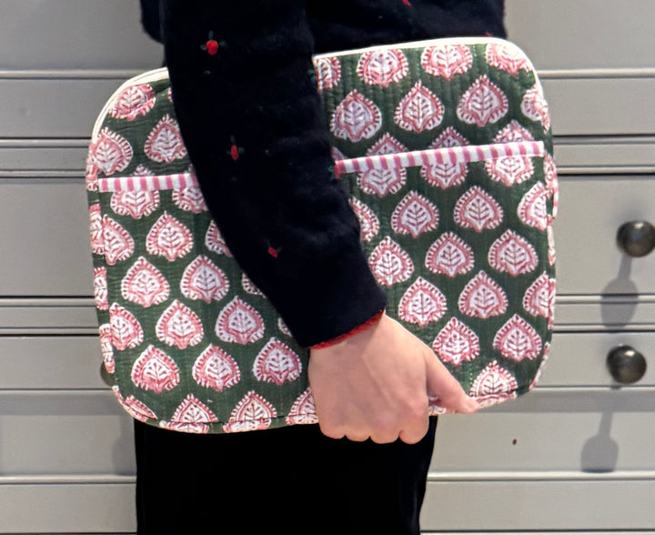 Hand Block Printed Laptop Case with pockets