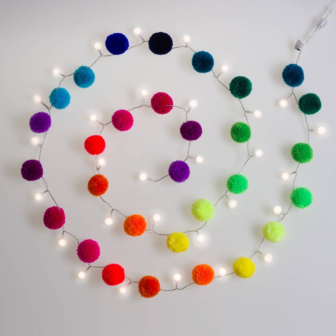 Rainbow Pom Pom Fairy Lights