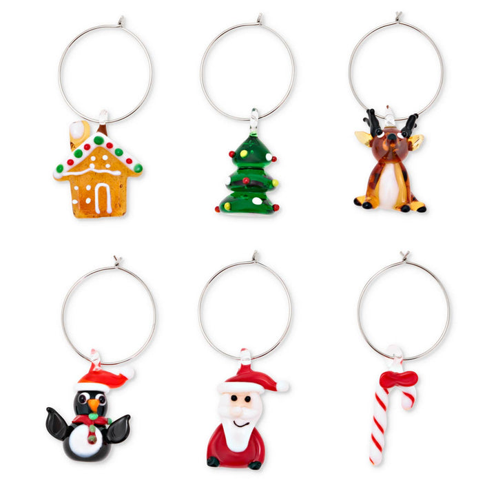 Christmas Festive Glass Wine Charms (Set of 6)