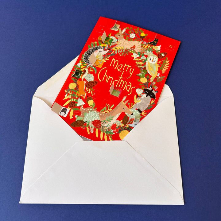 Animal Wreath Advent Calendar Christmas Card - ACC 114