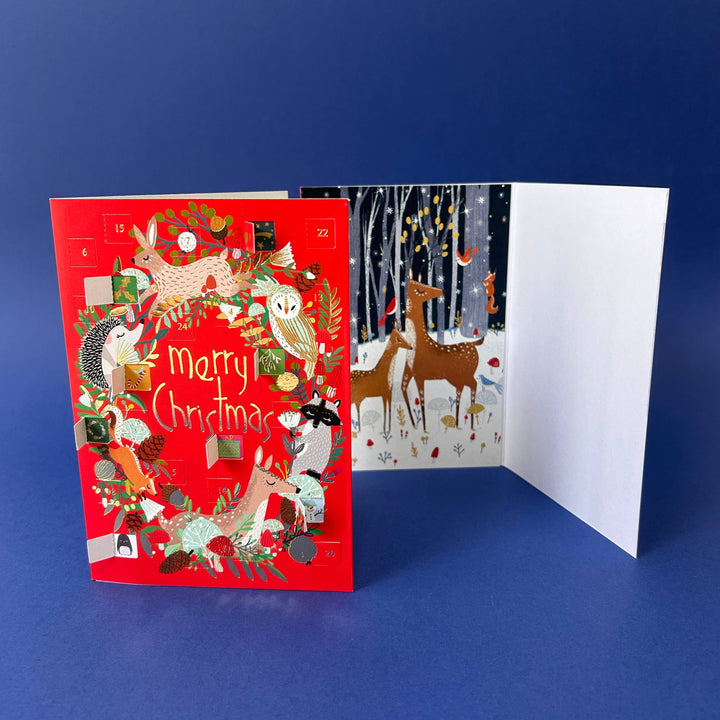 Animal Wreath Advent Calendar Christmas Card - ACC 114