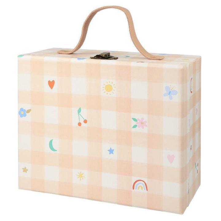 Children's advent calendar with enamel chamrs for a necklace in a briefcase