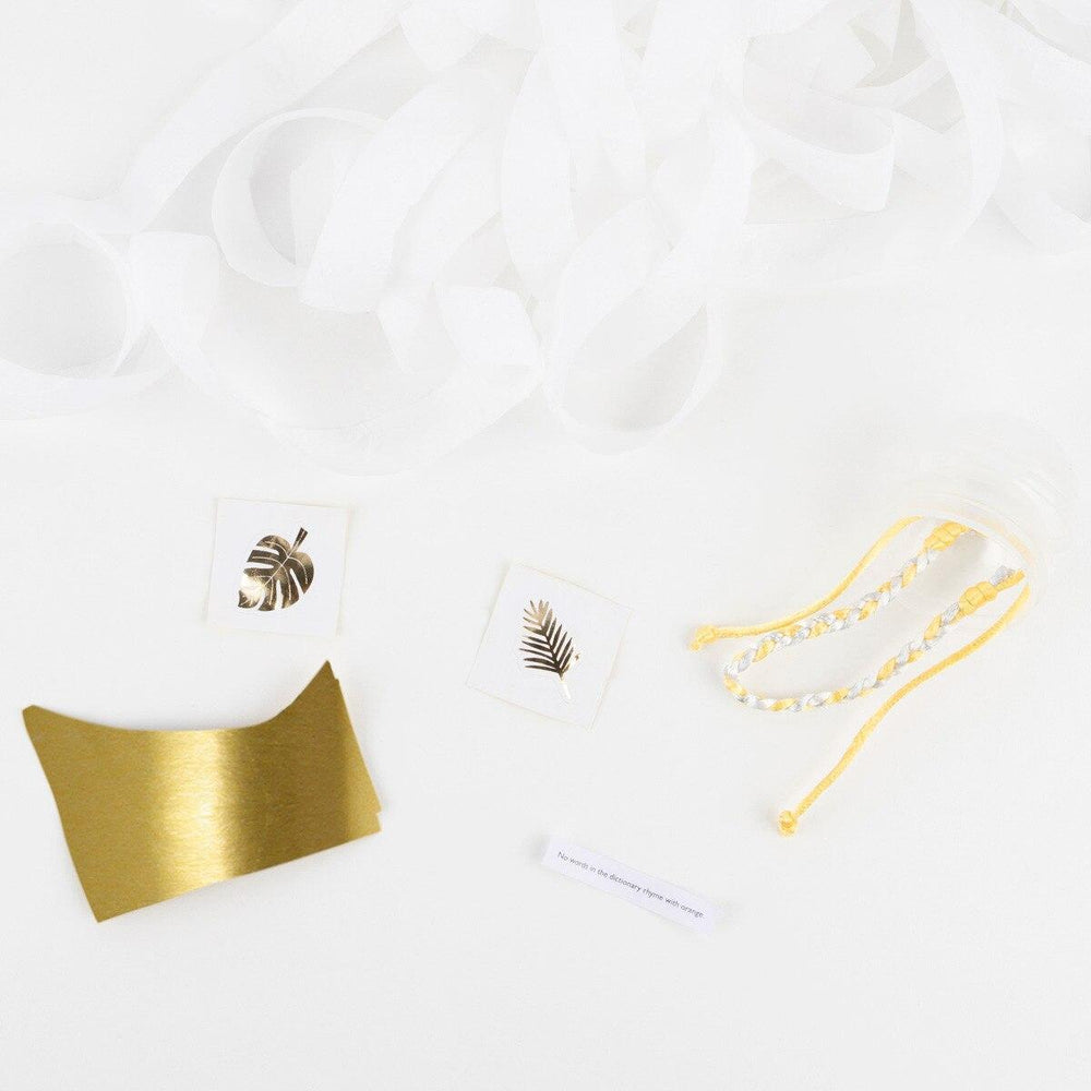 Gold and silver Hat, stickers and friendship bracelet
