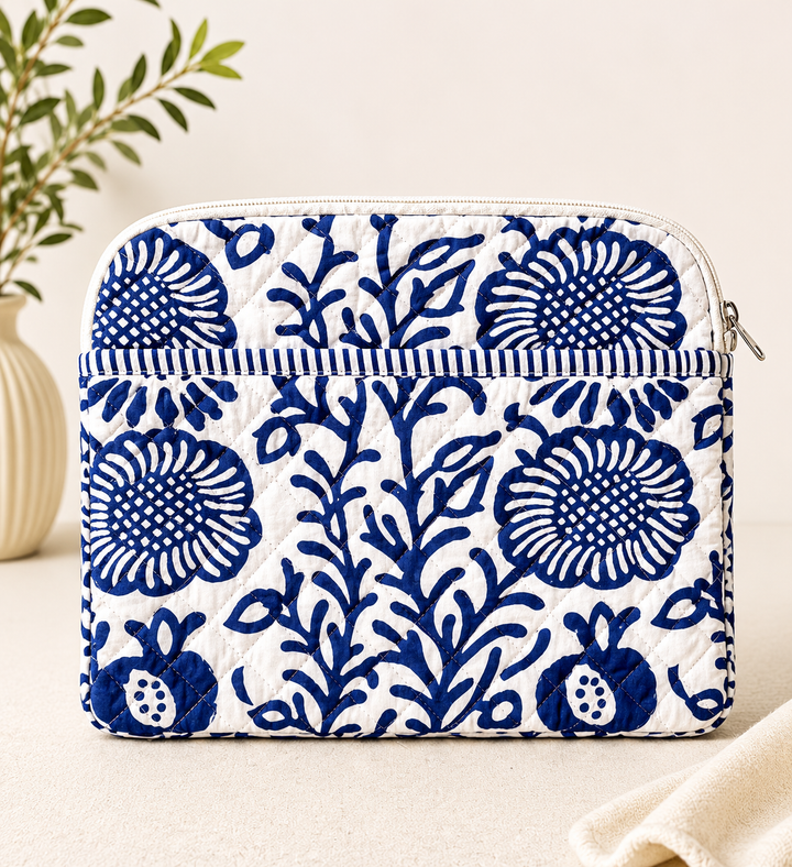Hand Block Printed Laptop Case with pockets