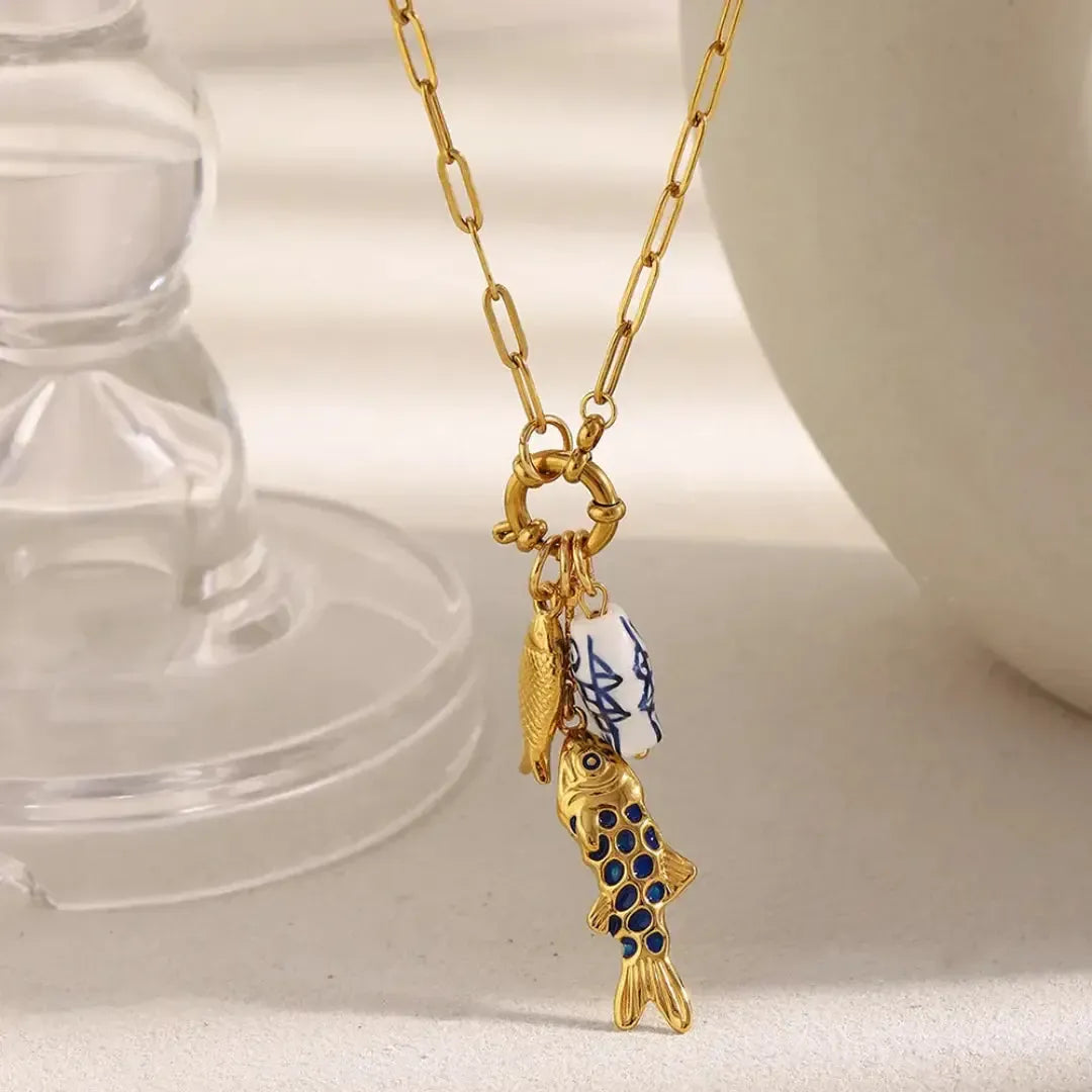 Blue Fish Pendant Necklace