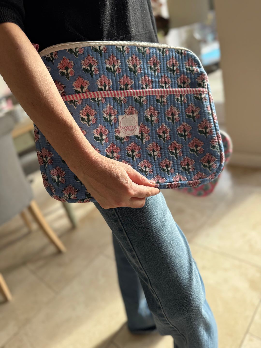 Hand Block Printed Laptop Case with pockets