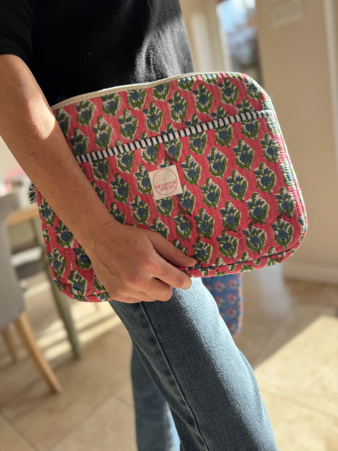 Hand Block Printed Laptop Case with pockets