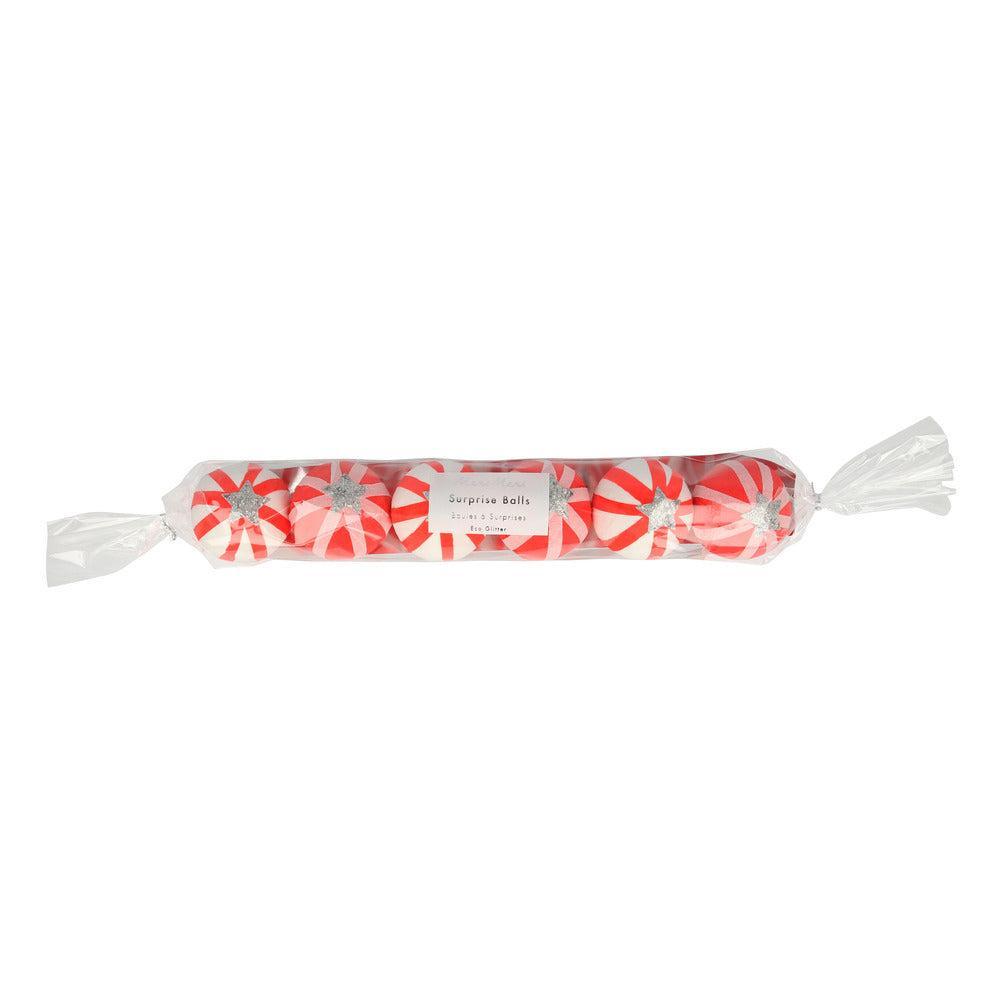 Packaged peppermint candy surprise balls 