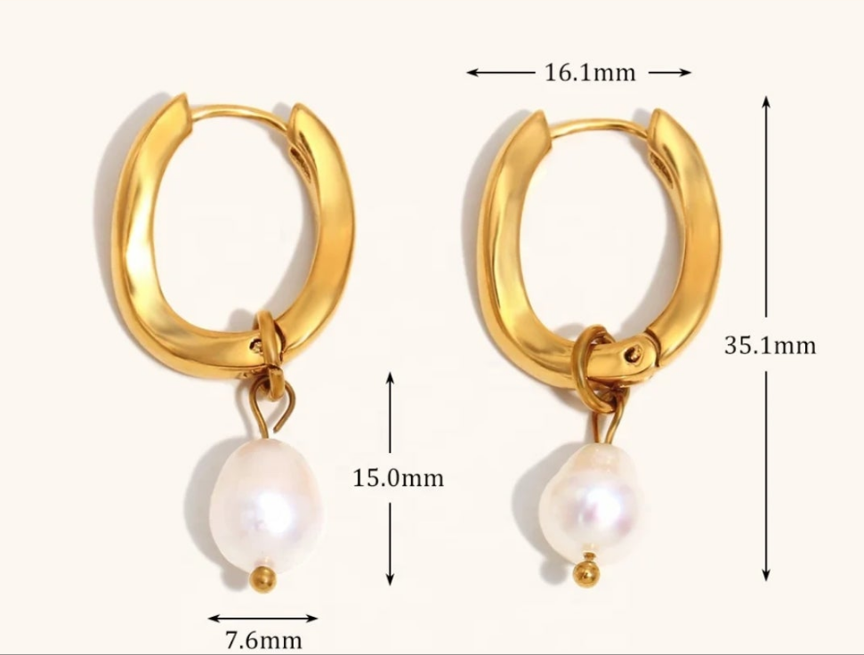 Pearl Pendant Twist Oval Hoop Earrings - Gold