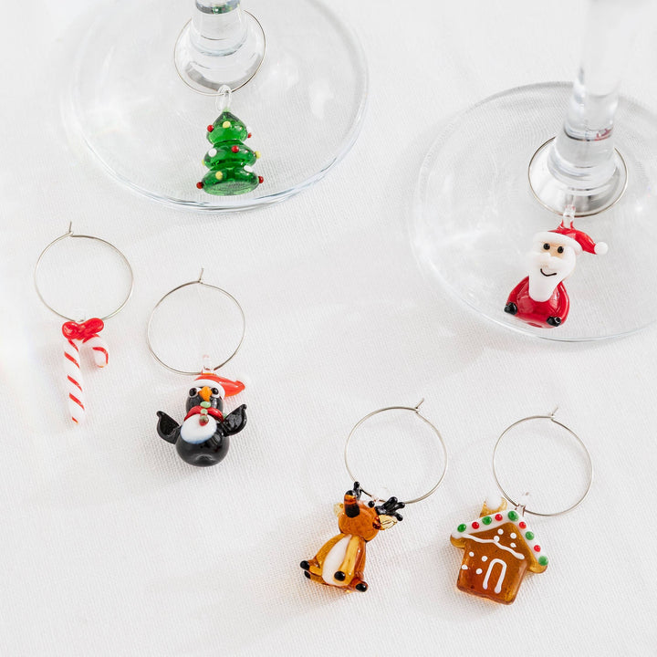 Christmas Festive Glass Wine Charms (Set of 6)