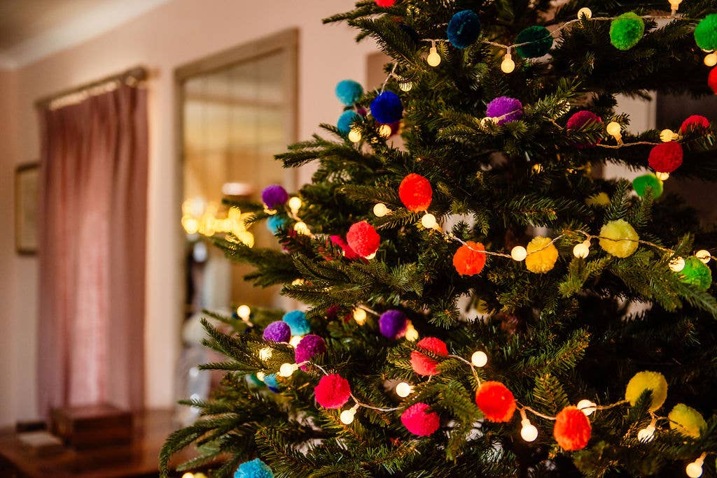 Rainbow Pom Pom Fairy Lights