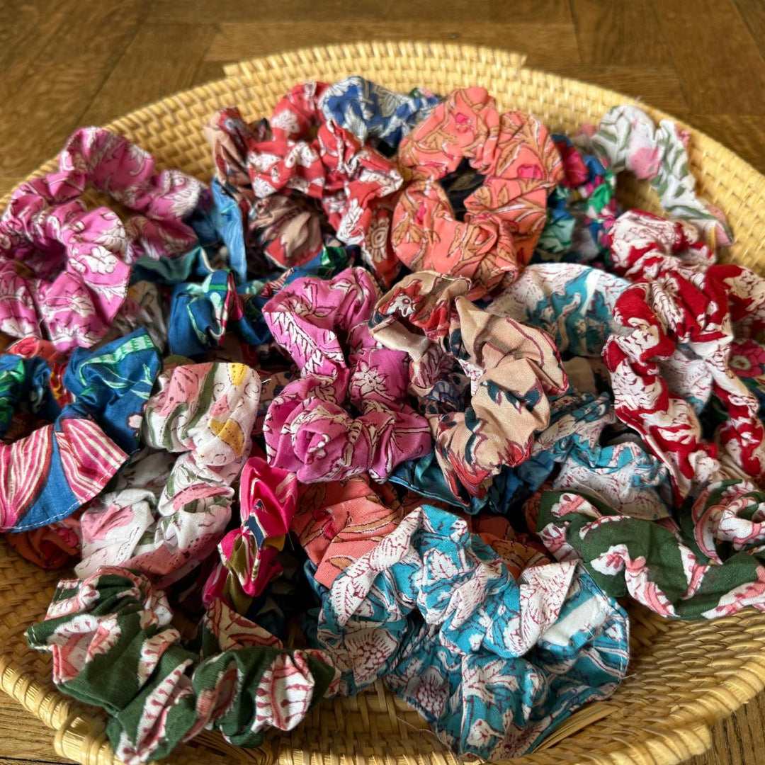Handblock printed cotton scrunchies