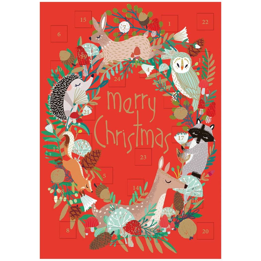 Animal Wreath Advent Calendar Christmas Card - ACC 114
