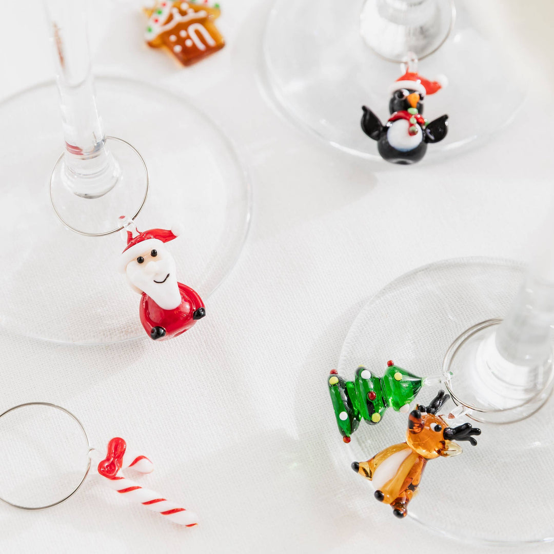 Christmas Festive Glass Wine Charms (Set of 6)