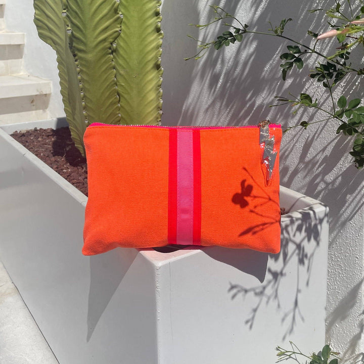 Orange and pink stripe cotton clutch bag