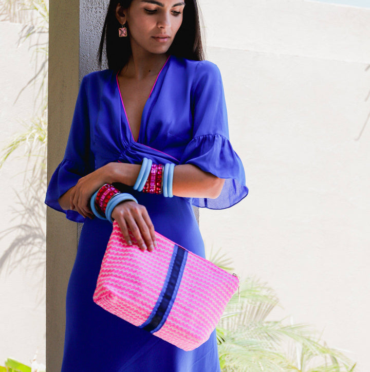 Large Hot Pink Wiggle Weave Bag