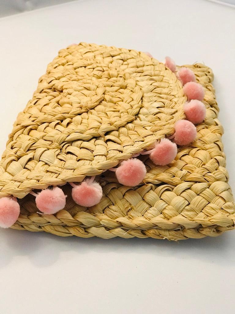 Raffia Pom Pom Clutch