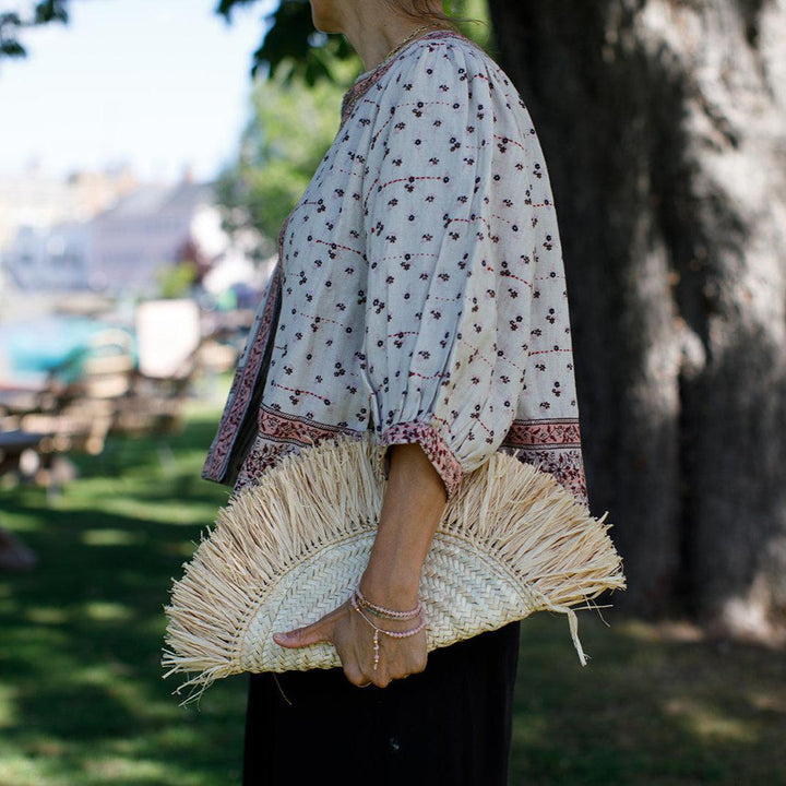 Half Moon Raffia Clutch