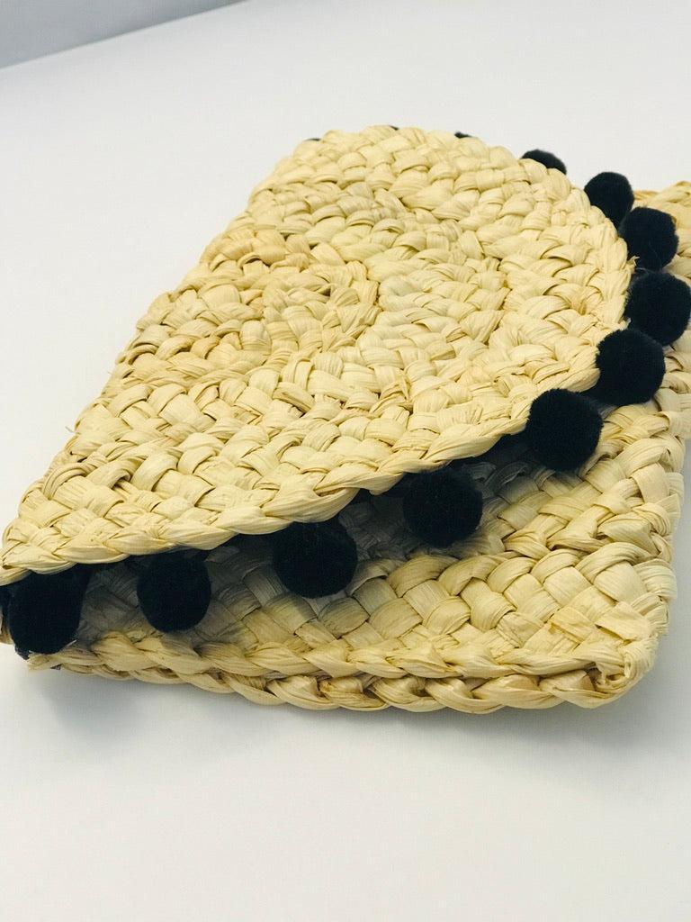 Raffia Pom Pom Clutch