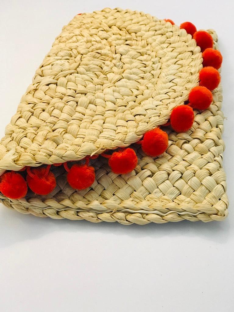 Raffia Pom Pom Clutch