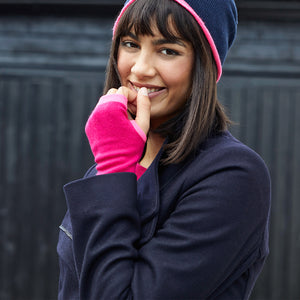 Cashmere Beanie (Navy & Pink)