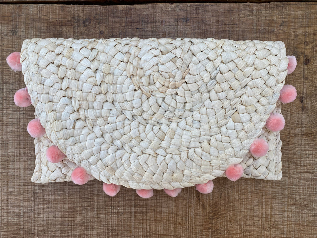 Raffia Pom Pom Clutch