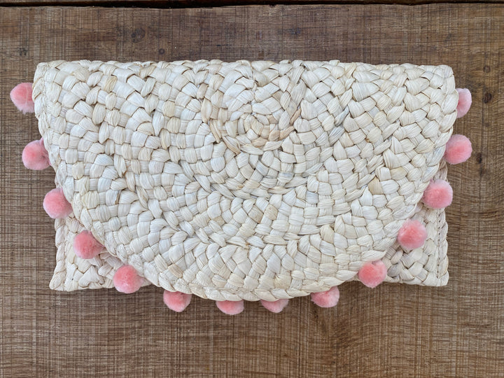 Raffia Pom Pom Clutch