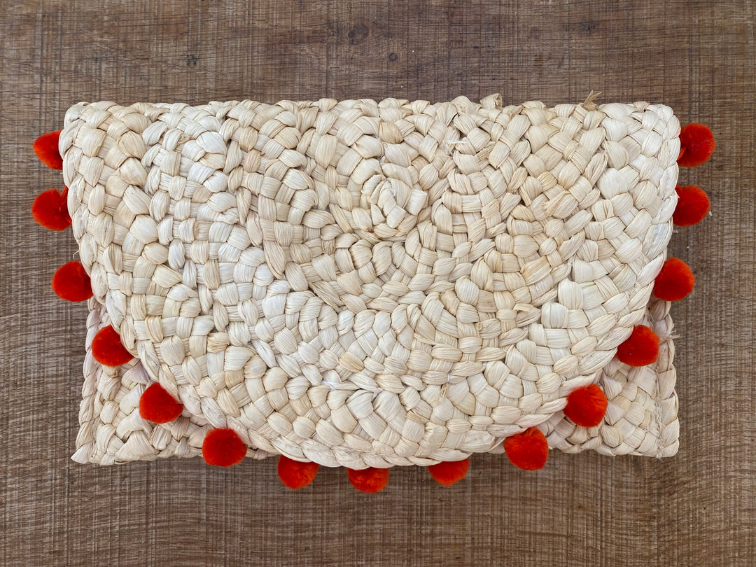 Raffia Pom Pom Clutch