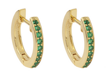 Load image into Gallery viewer, Emerald Huggie Hoop Earrings