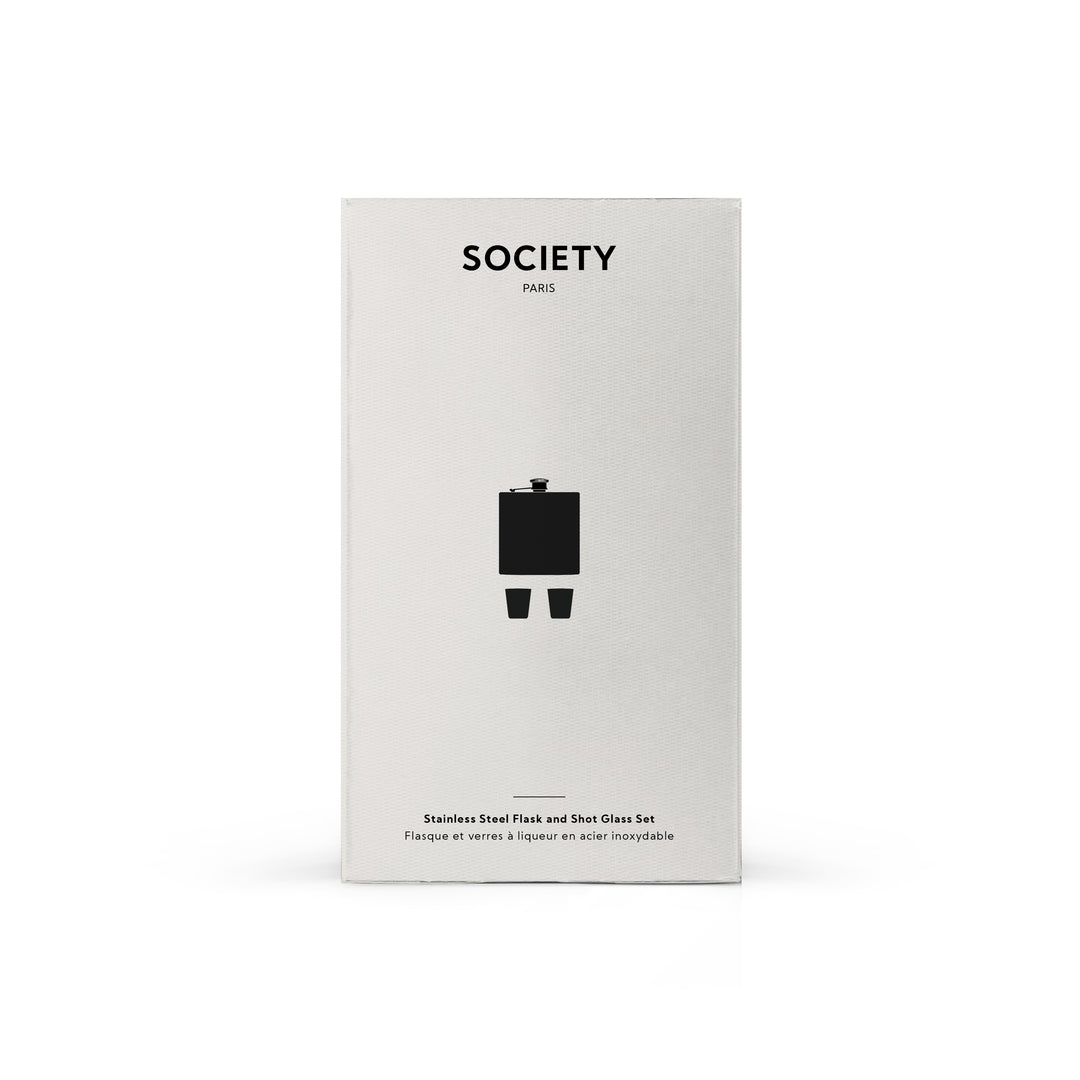 Stainless Steel Flask and Shotglass Set by Society