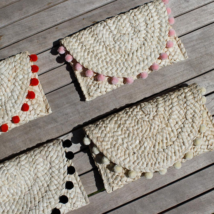 Raffia Pom Pom Clutch