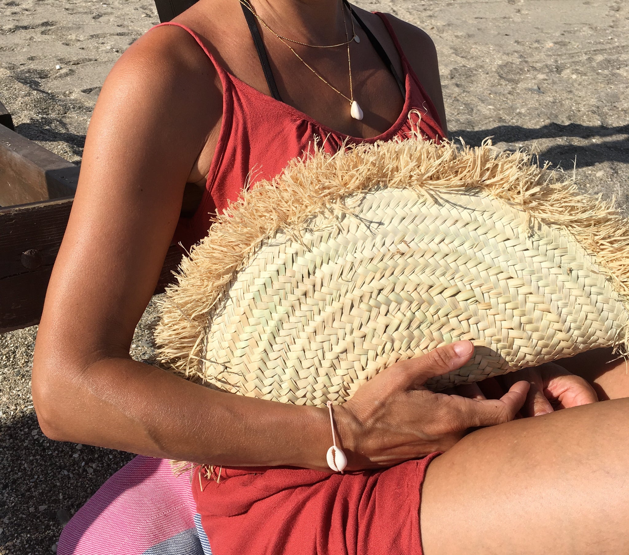 Half Moon Raffia Clutch Tangerine Dream